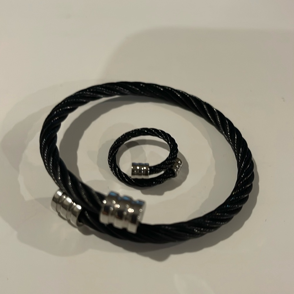 Black Cable Bangle & Ring Set - image 1